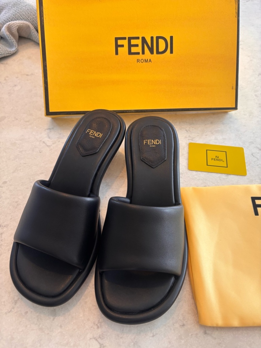 Fendi Black Leather Slide Sandals - Picture 8 of 9